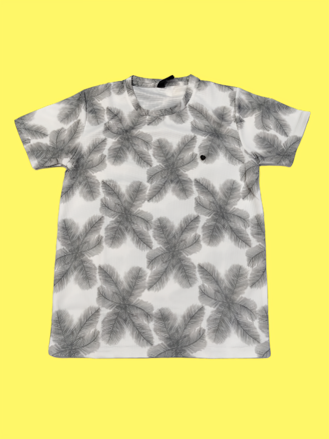 Men’s Casual Grey Floral Printed T-Shirt – Round Neck, Half Sleeves