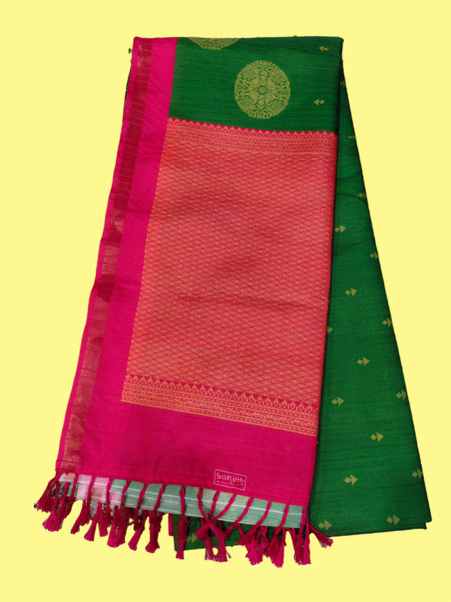 Elegant Cotton Saree with Golden Zari Work and Contrast Pallu