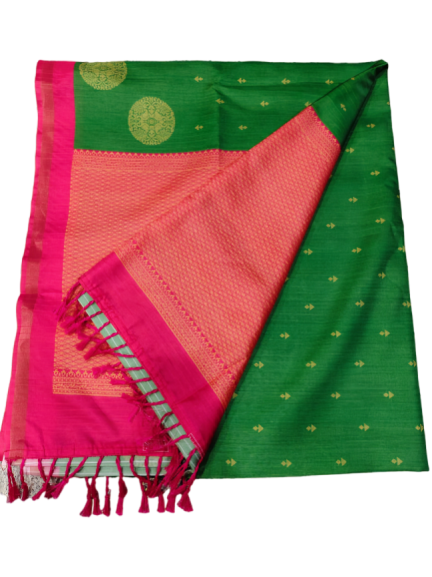 Elegant Cotton Saree with Golden Zari Work and Contrast Pallu