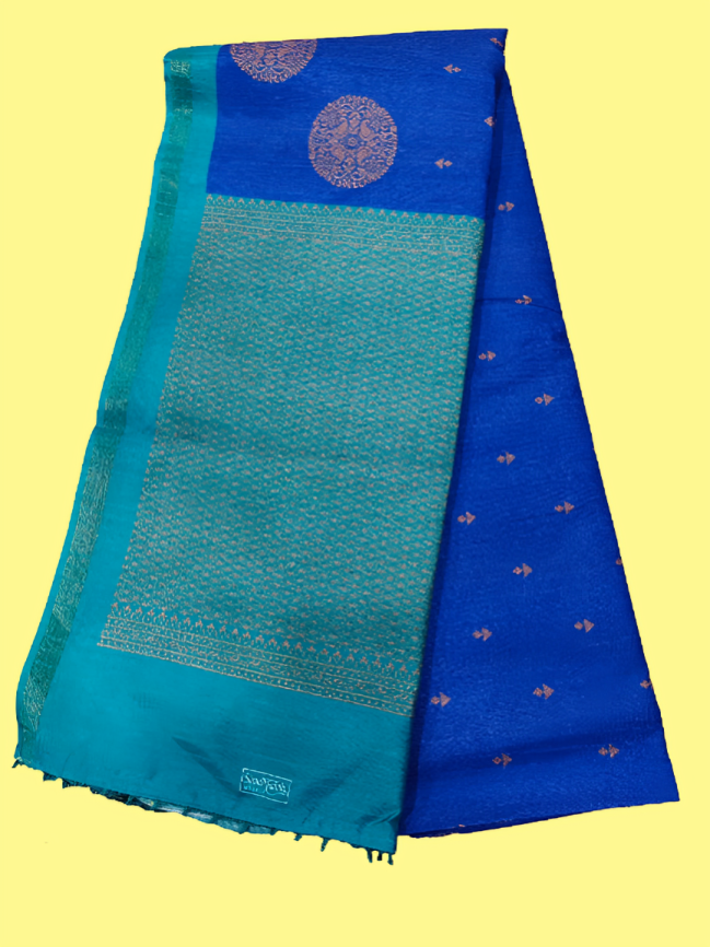 Elegant Cotton Saree with Golden Zari Work and Contrast Pallu