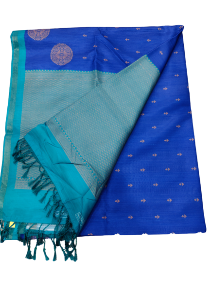 Elegant Cotton Saree with Golden Zari Work and Contrast Pallu