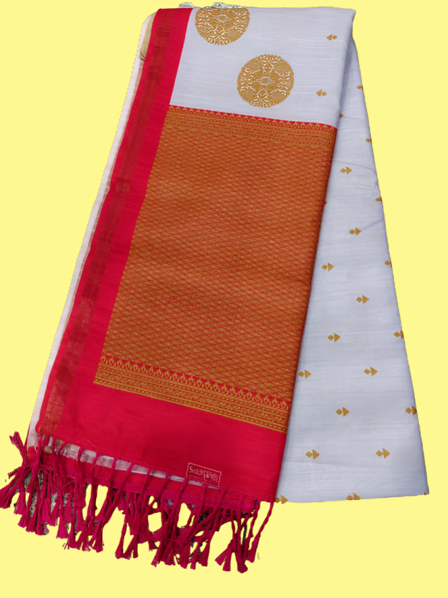 Elegant Cotton Saree with Golden Zari Work and Contrast Pallu
