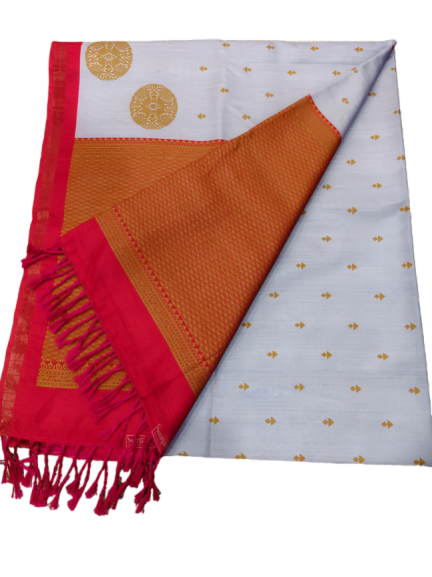 Elegant Cotton Saree with Golden Zari Work and Contrast Pallu