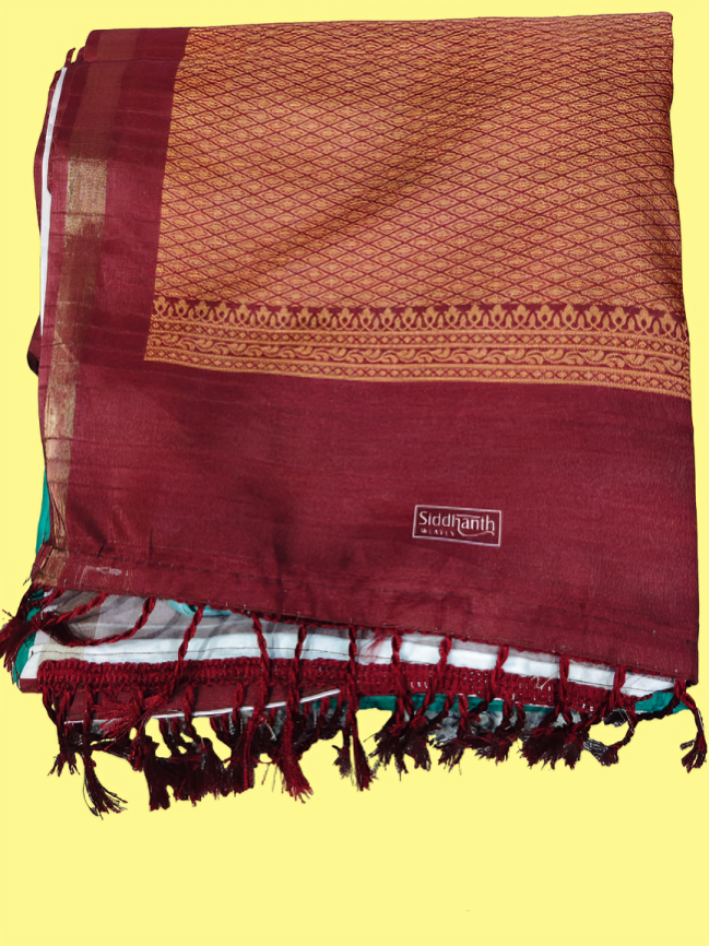 Elegant Cotton Saree with Golden Zari Work and Contrast Pallu