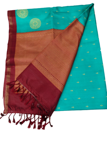 Elegant Cotton Saree with Golden Zari Work and Contrast Pallu