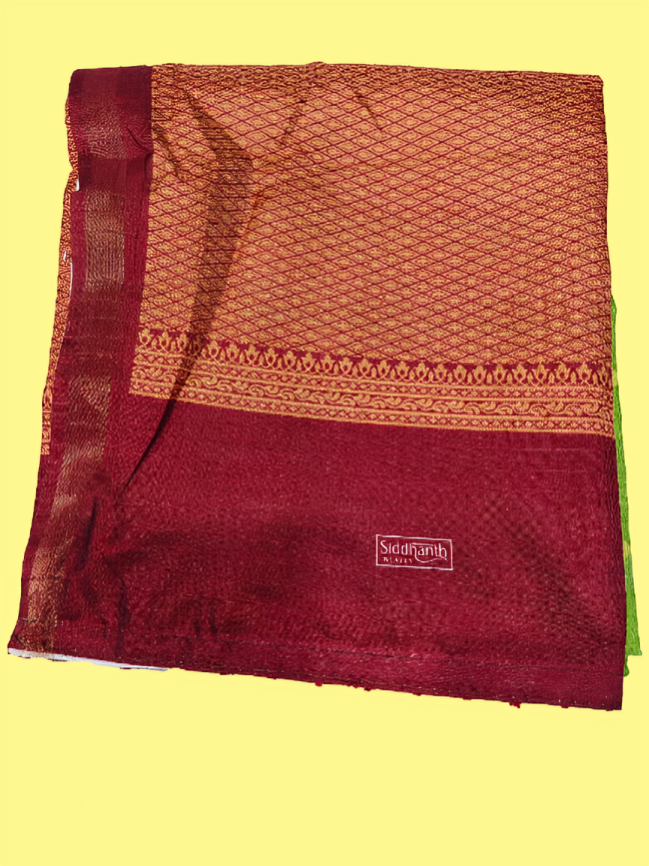 Elegant Cotton Saree with Golden Zari Work and Contrast Pallu