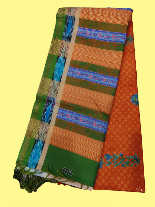 Elegant Coton Saree with Golden Zari Work and Contrast Pallu