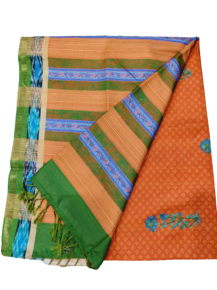 Elegant Cotton Saree with Golden Zari Work and Contrast Pallu