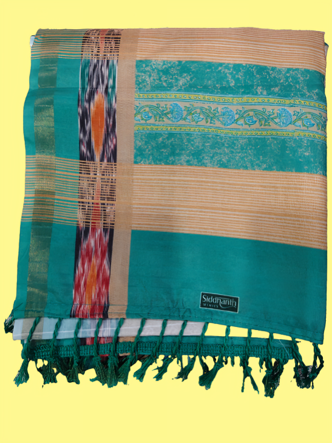 Elegant Cotton Saree with Golden Zari Work and Contrast Pallu