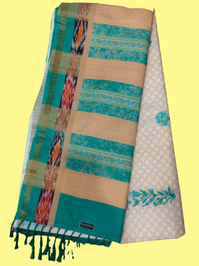 Elegant Cotton Saree with Golden Zari Work and Contrast Pallu