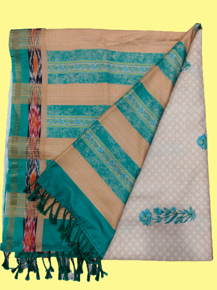 Elegant Cotton Saree with Golden Zari Work and Contrast Pallu