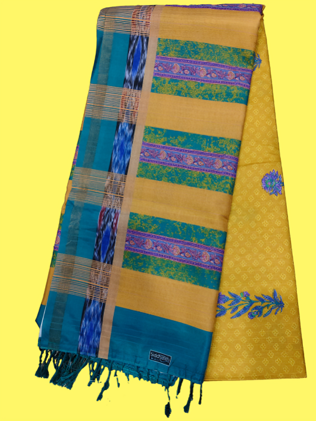 Elegant Cotton Saree with Golden Zari Work and Contrast Pallu