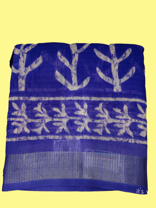 Elegant Handcrafted Printed Saree with Traditional Leaf & Floral Motifs