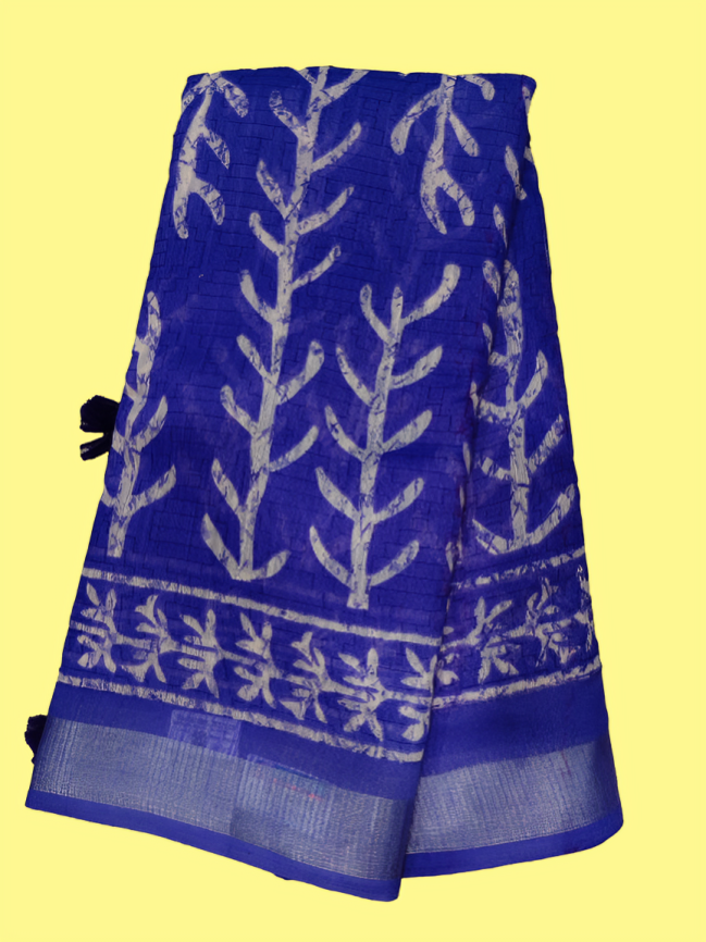 Elegant Handcrafted Printed Saree with Traditional Leaf & Floral Motifs