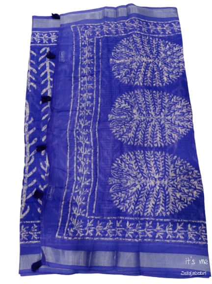 Handloom Saree with White Leaf Motifs