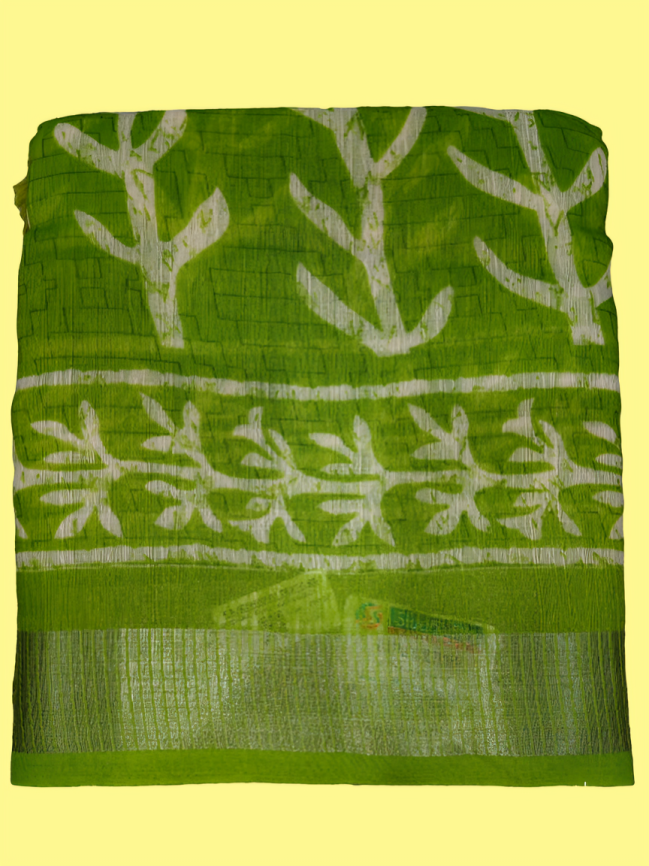 Elegant Handcrafted Printed Saree with Traditional Leaf & Floral Motifs