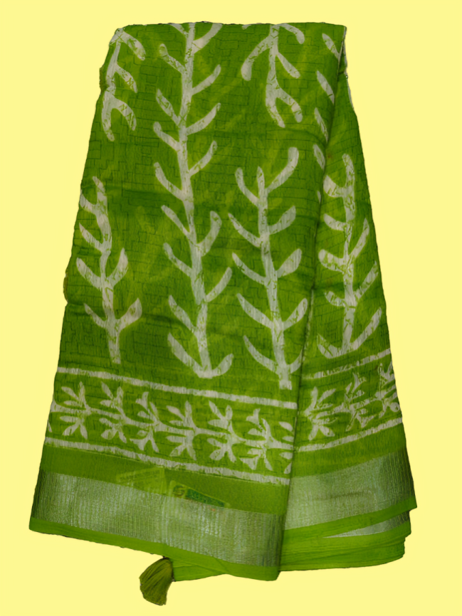 Elegant Handcrafted Printed Saree with Traditional Leaf & Floral Motifs