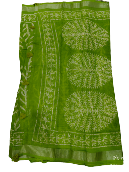 Handloom Saree with White Leaf Motifs