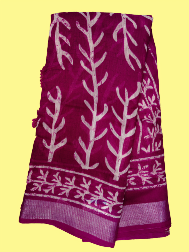 Elegant Handcrafted Printed Saree with Traditional Leaf & Floral Motifs