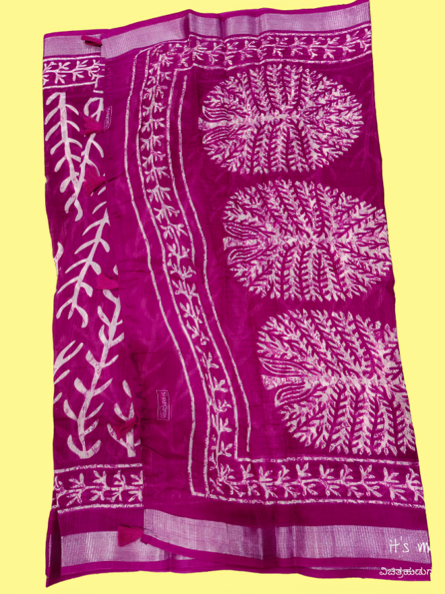 Elegant Handcrafted Printed Saree with Traditional Leaf & Floral Motifs