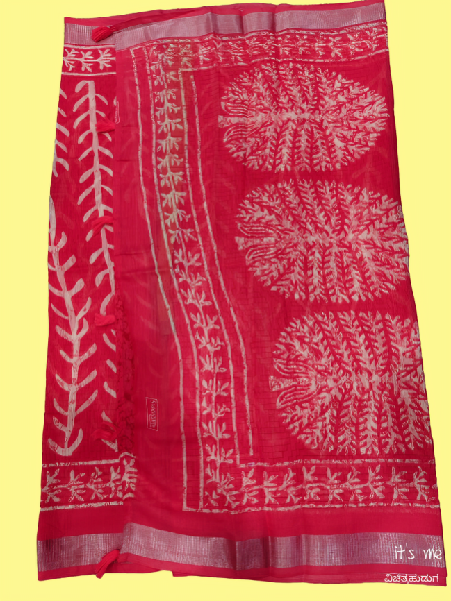 Elegant Handcrafted Printed Saree with Traditional Leaf & Floral Motifs