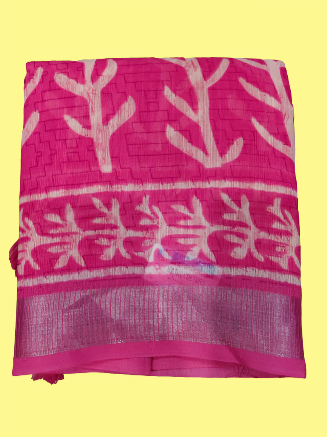 Elegant Handcrafted Printed Saree with Traditional Leaf & Floral Motifs