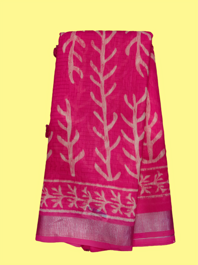 Elegant Handcrafted Printed Saree with Traditional Leaf & Floral Motifs