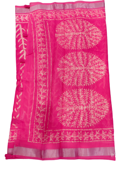 Handloom Saree with White Leaf Motifs
