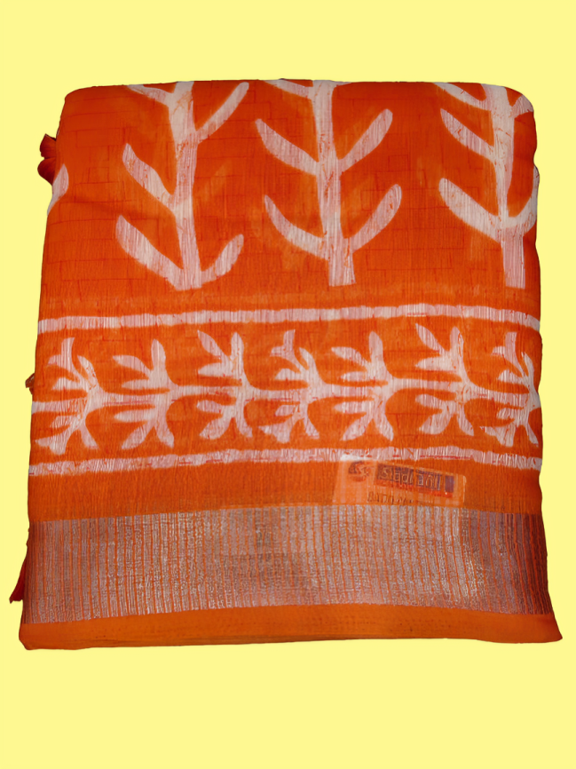 Elegant Handcrafted Printed Saree with Traditional Leaf & Floral Motifs