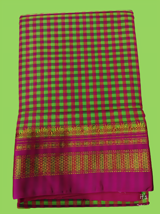 Checked Saree with Rich Zari Border