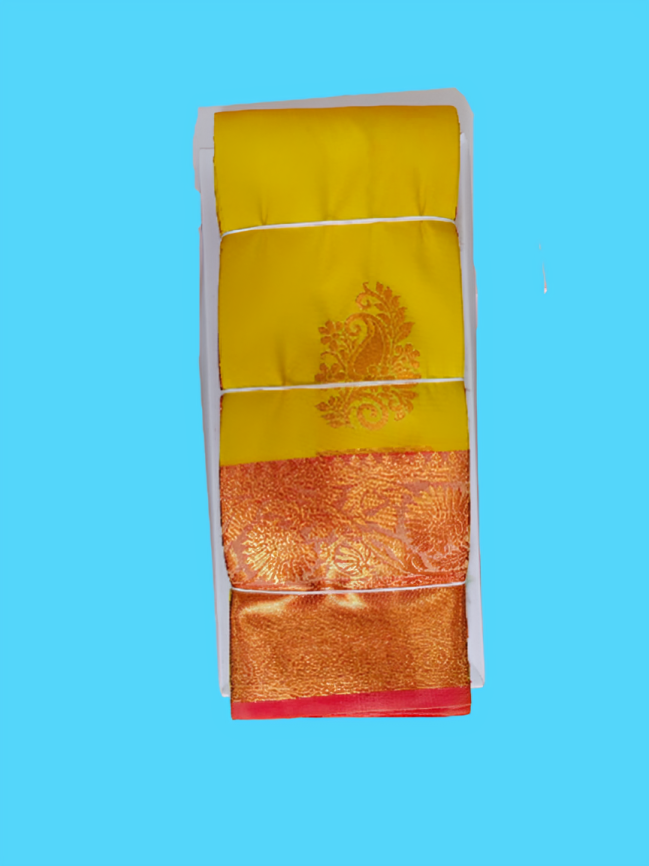 Elegant Soft Silk Saree with Rich Golden Zari Border & Pallu with Blouse