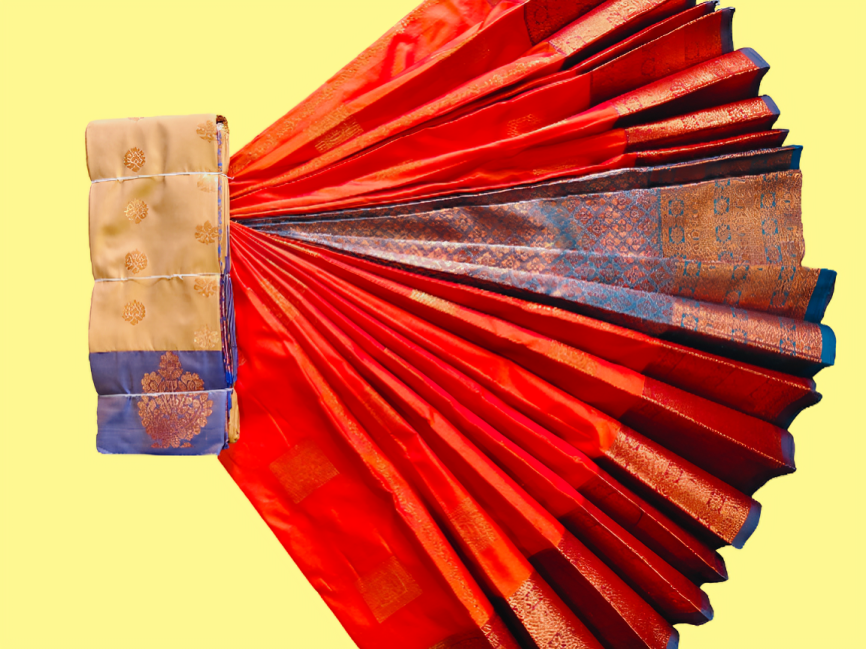 Elegant Soft Silk Saree with Rich Golden Zari Border & Pallu with Blouse