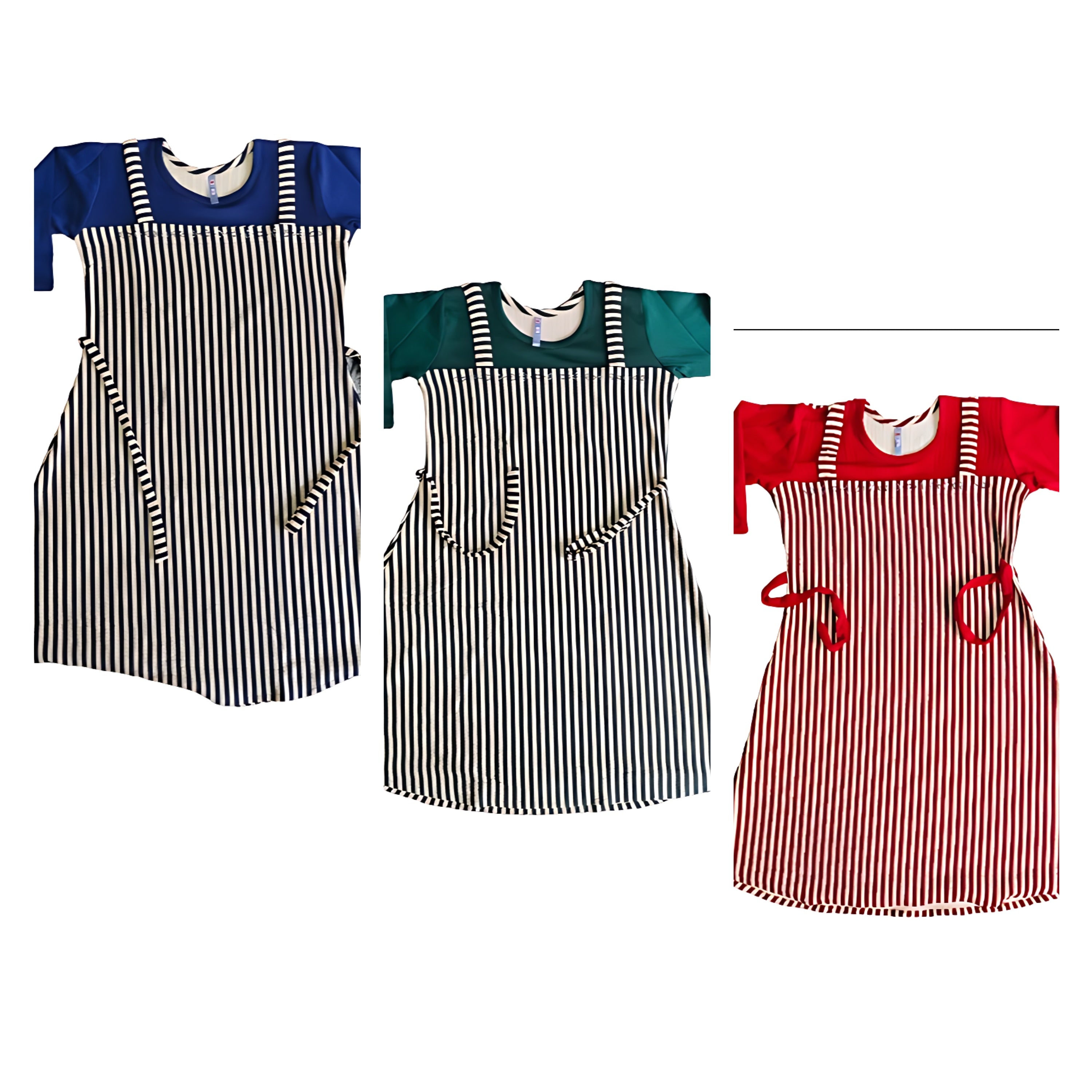 Girls' Striped A-Line Frock Dress with Blue Sleeves