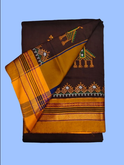 Kasuti Work ilkal Sarees with Running blouse piece for Womens