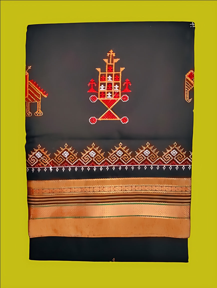 Kasuti Work ilkal Sarees with Running blouse piece for Womens