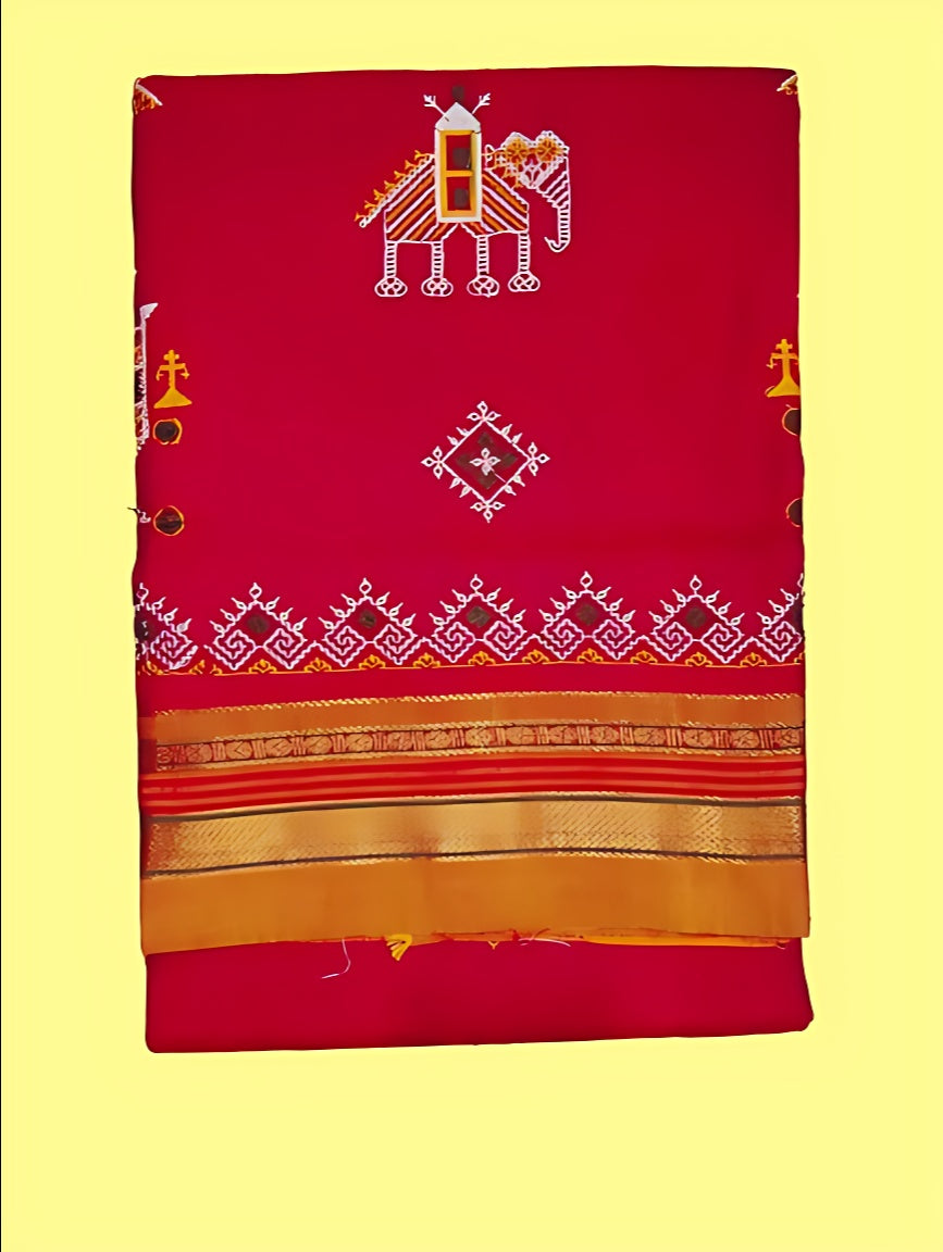 Kasuti Work ilkal Sarees with Running blouse piece for Womens