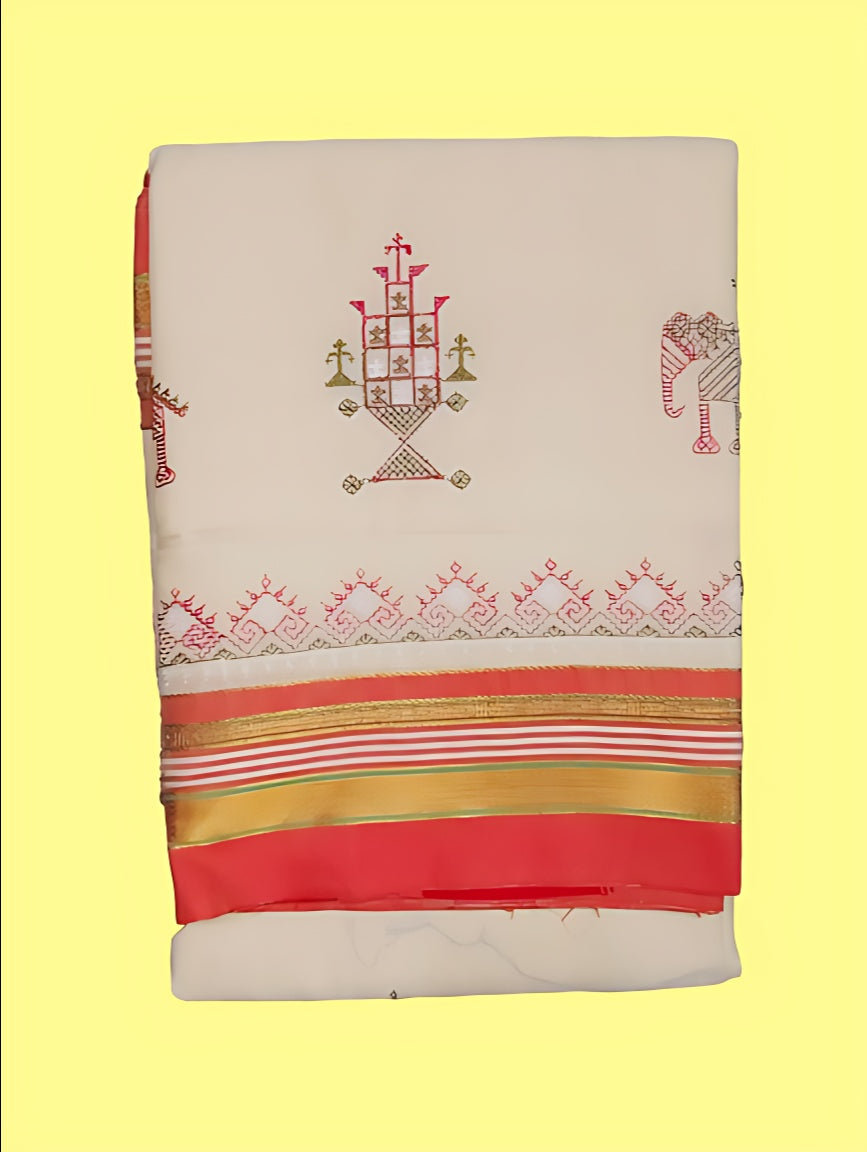 Kasuti Work ilkal Sarees with Running blouse piece for Womens