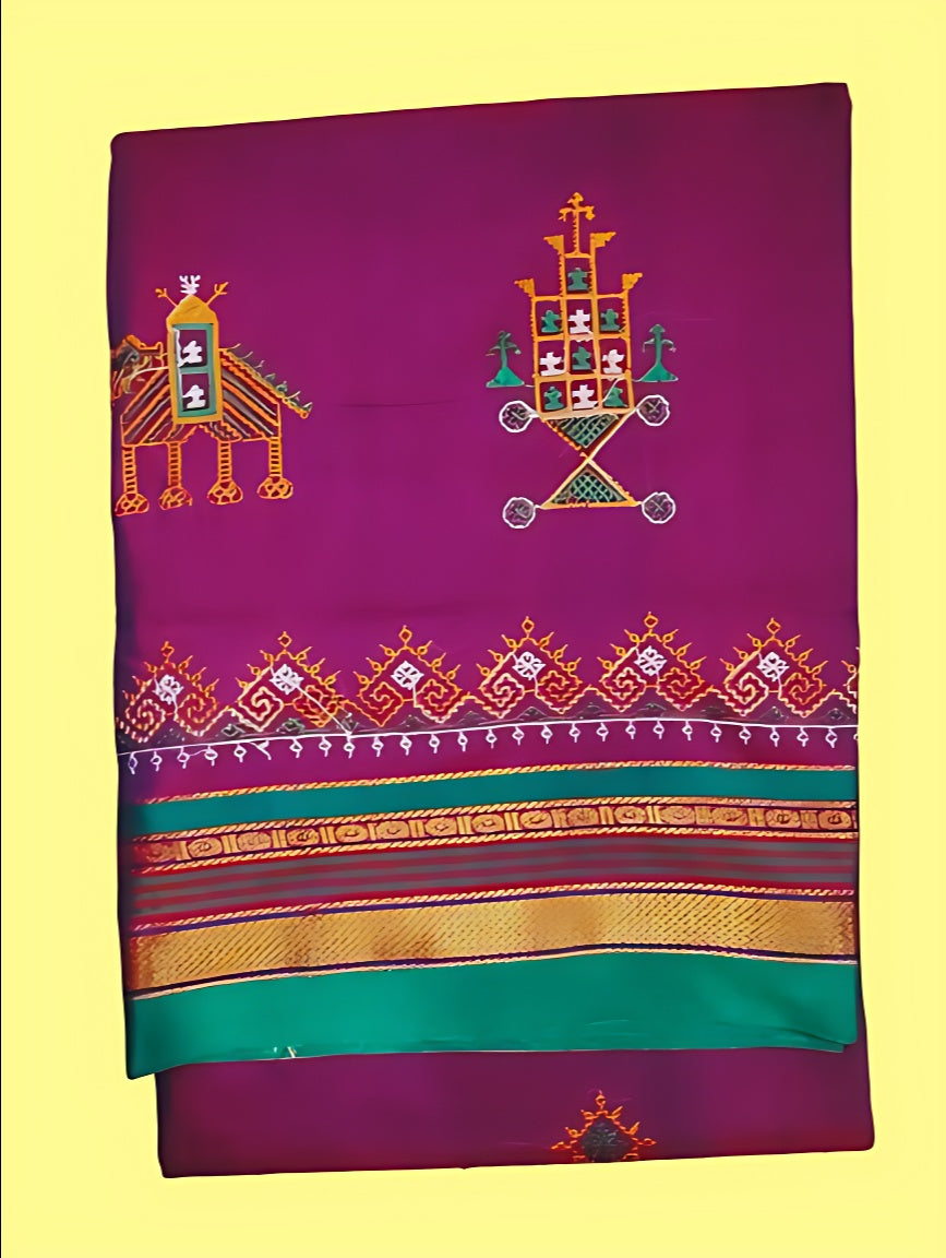 Kasuti Work ilkal Sarees with Running blouse piece for Womens