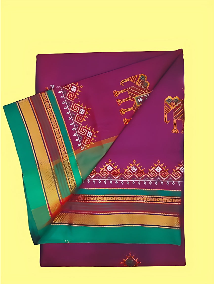 Kasuti Work ilkal Sarees with Running blouse piece for Womens