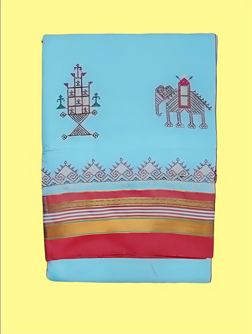 Kasuti Work ilkal Sarees with Running blouse piece for Womens