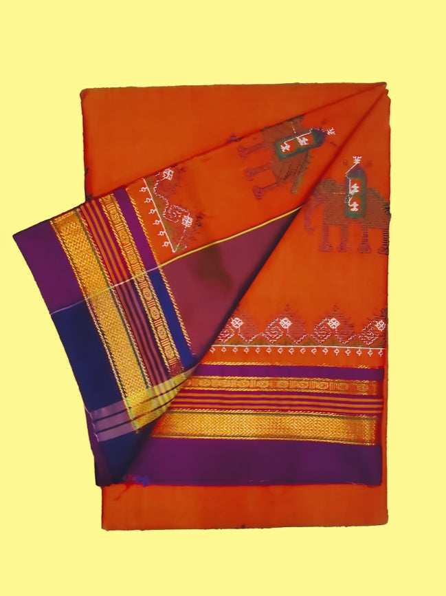 Kasuti Work ilkal Sarees with Running blouse piece for Womens