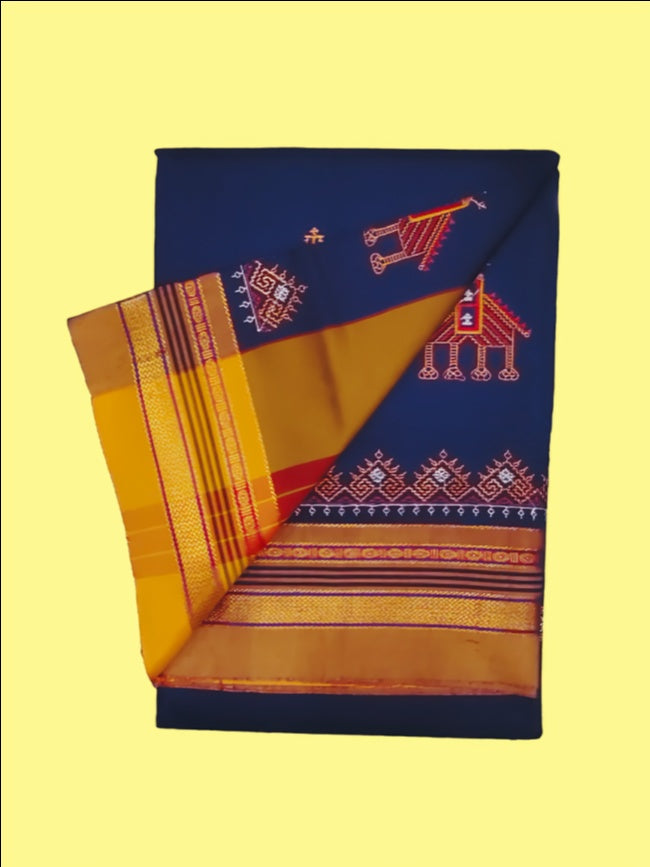 Kasuti Work ilkal Sarees with Running blouse piece for Womens