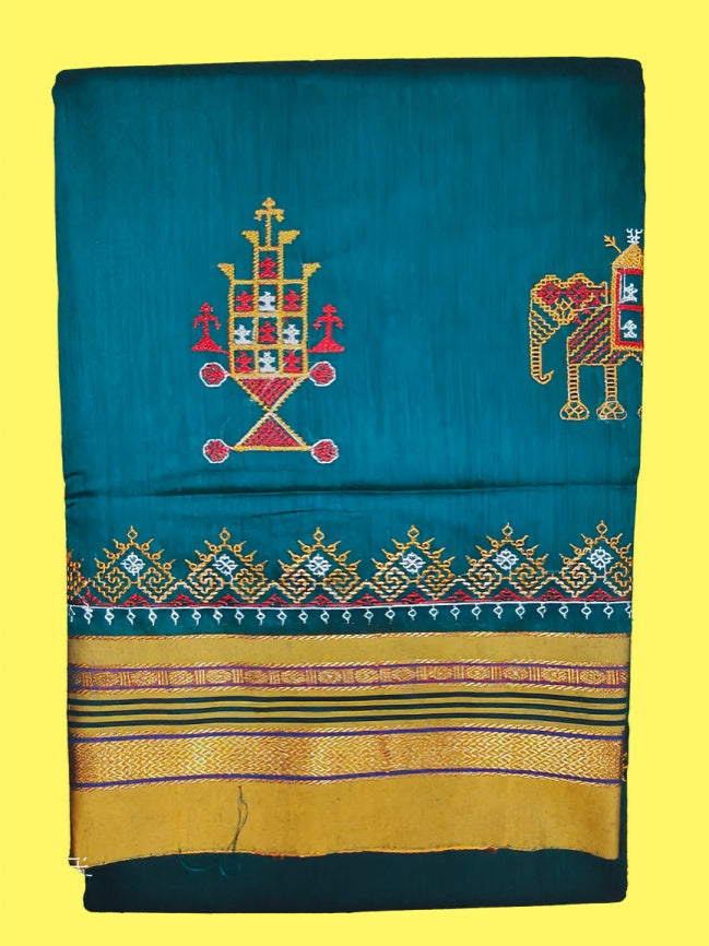 Kasuti Work ilkal Sarees with Running blouse piece for Womens