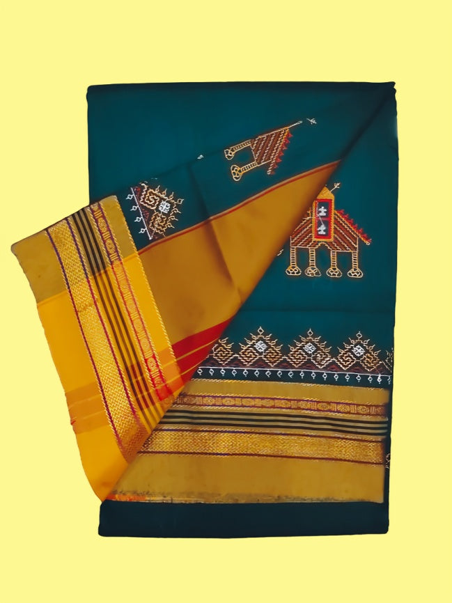 Kasuti Work ilkal Sarees with Running blouse piece for Womens