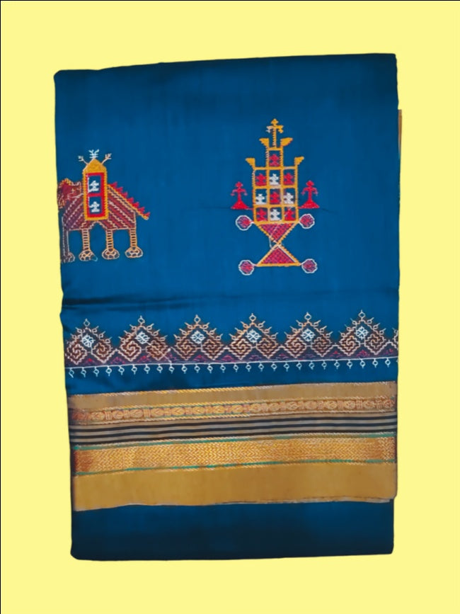 Kasuti Work ilkal Sarees with Running blouse piece for Womens