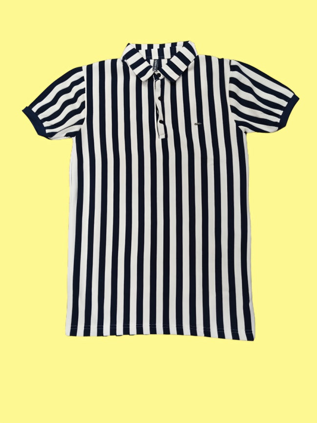 Men’s  Vertical Striped Polo T-Shirt – Casual & Trendy Wear