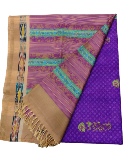 Elegant Cotton Saree with Golden Zari Work and Contrast Pallu