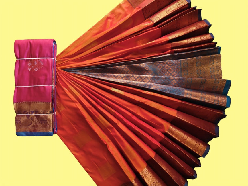 Elegant Soft Silk Saree with Rich Golden Zari Border & Pallu with Blouse