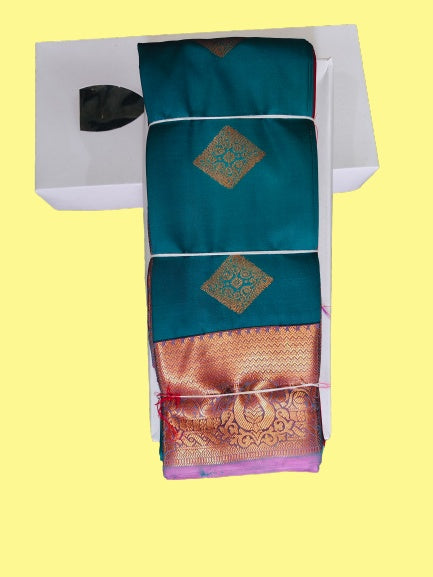 Elegant Soft Silk Saree with Rich Golden Zari Border & Pallu with Blouse