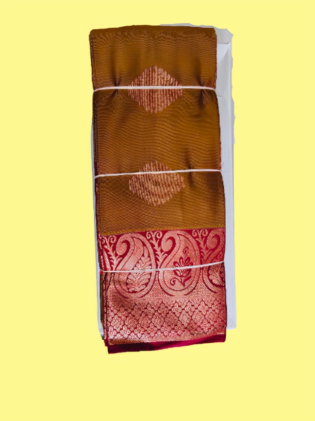 Elegant Soft Silk Saree with Rich Golden Zari Border & Pallu with Blouse